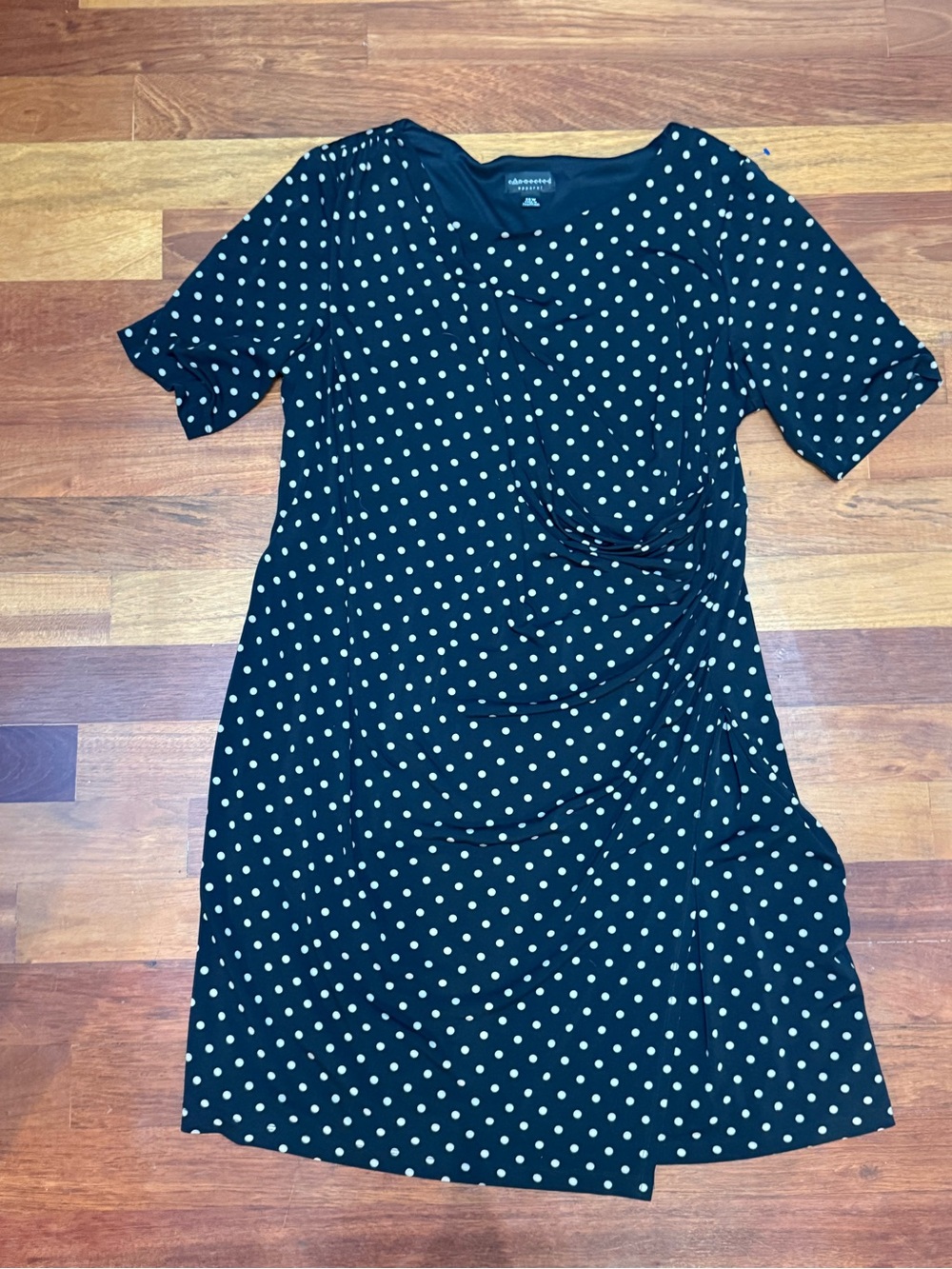 Connected Apparel Polka Dot Faux Wrap Side Ruched Sheath Dress Plus Size 20W